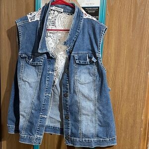 Maurices Blue Denim Vest with White Lace